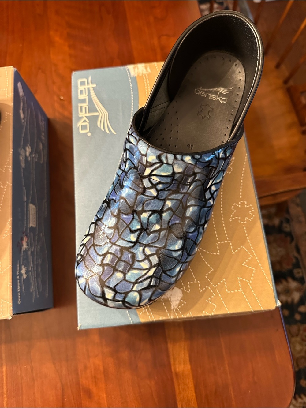 Dansko Blue Mosaic Pattern Slip-On Clog